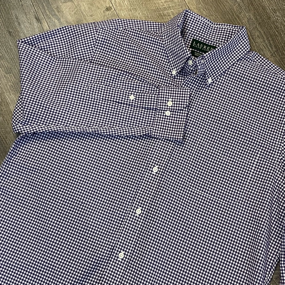 Lauren by‎ Ralph Lauren Men's Shirt-Purple and White Gingham